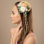 Load image into Gallery viewer, Decorative Floral Straw Hat Hair Clip with Pearl Strings & Leafy Twine Tails