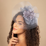 Load image into Gallery viewer, Radhu & Kabby Floral Fascinator Hat for Girls/Women | Stylish Maroon Hat with Alligator Clips & Headband | Hair Accessory for Special Occasions