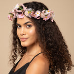 Load image into Gallery viewer, Radhu & Kabby Pink Daisy Floral Hair Tiara for Girls & Women | Artificial Flower Crown with Ribbon Tie | Elegant Hair Accessory for Weddings, Photoshoots & Parties