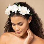 Load image into Gallery viewer, Radhu & Kabby White Floral Hair Tiara Headband for Girls/Women | Set of 1 Elegant Artificial Roses Hairband