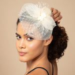 Load image into Gallery viewer, Radhu & Kabby Fascinator Hat for Girls/Women | Set of 1 Lemon Hat with Polka Dot Veil, Mesh Bow | Two Alligator Clips for Grip