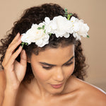 Load image into Gallery viewer, Radhu & Kabby White Floral Hair Tiara Headband for Girls/Women | Set of 1 Elegant Artificial Roses Hairband