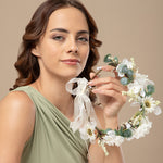 Load image into Gallery viewer, Radhu & Kabby Hair Tiara for Girls & Women | White Daisy & Green Leaf Design | Boho-Inspired Adjustable Tiara