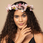 Load image into Gallery viewer, Radhu & Kabby Pink Daisy Floral Hair Tiara for Girls & Women | Artificial Flower Crown with Ribbon Tie | Elegant Hair Accessory for Weddings, Photoshoots & Parties