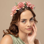 Load image into Gallery viewer, Radhu & Kabby Dusty Rose Floral Hair Tiara Headband for Girls/Women | Artificial Roses & Blossoms on Black Band | Set of 1 Elegant Accessory