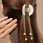 Load image into Gallery viewer, Elegant Butterfly Hair Clutcher with Pearl Chains and White Stones 1 Piece