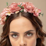Load image into Gallery viewer, Radhu & Kabby Dusty Rose Floral Hair Tiara Headband for Girls/Women | Artificial Roses & Blossoms on Black Band | Set of 1 Elegant Accessory