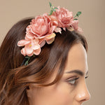 Load image into Gallery viewer, Radhu & Kabby Dusty Rose Floral Hair Tiara Headband for Girls/Women | Artificial Roses & Blossoms on Black Band | Set of 1 Elegant Accessory