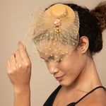 Load image into Gallery viewer, Radhu & Kabby Fascinator Hat for Girls/Women | White Hat with Polka Dot Veil, Mesh Bow | Hair Accessory for Weddings, Outings and Special Events