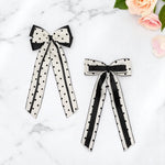Load image into Gallery viewer, Elegant Polka Dot Ribbon Hair Bows – Set of 2 Stylish Long Tail Clips