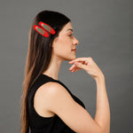 Load image into Gallery viewer, Radhu & Kabby Red Embroidered Floral Hair Clips for Women & Girls