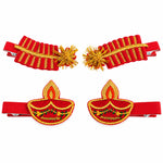 Load image into Gallery viewer, Radhu & Kabby Diwali Hair Clips for Girls & Women | Diya & Fuljhadi Embroidered Festive Hair Accessories | Set of 4