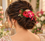 Load image into Gallery viewer, Radhu & Kabby Floral Hair Comb for Women | Rose Flower Bridal Hair Accessory with Green Leaves for Bun & Updo Hairstyles