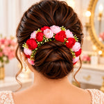 Load image into Gallery viewer, Radhu & Kabby Rose Garden Floral Hair Combs for Women | Red & Pink Flower Hair Accessories for Bun Updo Party & Festive Looks Set of 2