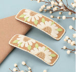 Load image into Gallery viewer, Radhu & Kabby Embroidered Daisy Hair Clips | Beige Base with White & Green Floral Thread Work