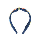 Load image into Gallery viewer, Floral Embroidered Navy Blue Headband with Beaded Pack of 1