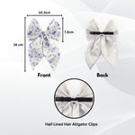 Load image into Gallery viewer, Radhu & Kabby Satin Floral White Print Hair Bow Clip For Women & Girls Set of 1