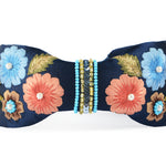 Load image into Gallery viewer, Floral Embroidered Navy Blue Headband with Beaded Pack of 1
