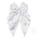 Load image into Gallery viewer, Radhu & Kabby Floral Print Satin Hair Bow Clips for Girls & Women | Soft Fabric Long Tail Hair Accessories | Pack of 2