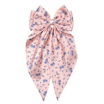 Load image into Gallery viewer, Radhu & Kabby Floral Print Satin Hair Bow Clips for Girls & Women | Soft Fabric Long Tail Hair Accessories | Pack of 2