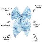 Load image into Gallery viewer, Blue Floral Satin Hair Bow Clip Trendy Hair Accessory Pack of 1