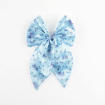 Load image into Gallery viewer, Blue Floral Satin Hair Bow Clip Trendy Hair Accessory Pack of 1