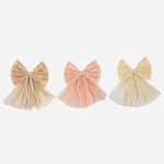 Load image into Gallery viewer, Net Hair Bow Clips with Pearl-Embellished Multi colour Set of 3