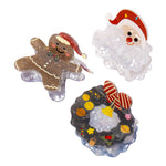 Load image into Gallery viewer, Christmas-Themed Hair Claw Clips - Festive Santa, Gingerbread & Wreath Set of 3