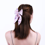 Load image into Gallery viewer, Pink Floral Print Hair Bow Clip Satin Hair Accessory Pack of 1