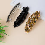 Load image into Gallery viewer, Radhu & Kabby Golden Floral Barrette with Bead Accents | Set of 1 Metal Hair Accessory for Women | French Barrette Hair Clips