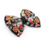 Load image into Gallery viewer, Black Floral Hair Bow with Alligator Clip Hand-Embroidered Design 1 Pcs
