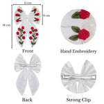 Load image into Gallery viewer, Floral Embroidered Hair Bow Clip Hair Accessories White 1 Pcs