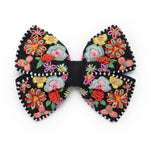 Load image into Gallery viewer, Black Floral Hair Bow with Alligator Clip Hand-Embroidered Design 1 Pcs