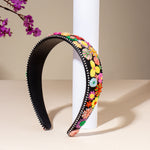 Load image into Gallery viewer, Black Wide Floral Hair Band Hand Embroidered 1 Piece