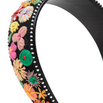 Load image into Gallery viewer, Black Wide Floral Hair Band Hand Embroidered 1 Piece