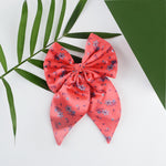Load image into Gallery viewer, Floral Print Coral Satin Hair Bow Clip Hairpin Pack of 1