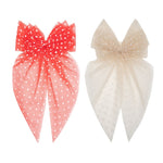 Load image into Gallery viewer, Coral Red & Peach Net Tail Hairbow Polka Dot Design Set of 2