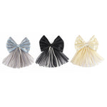Load image into Gallery viewer, Elegant Hair Bow Clips with Pearls – Black, Gold, and Grey Set of 3