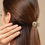 Load image into Gallery viewer, Mini Oval Hair Claw Clips – Black, Gold & Smoky Topaz Set of 3