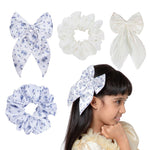 Load image into Gallery viewer, Hair Scrunchies & Hair Bow Combo Pack for Girls – Floral & White Hair Accessories