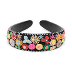 Load image into Gallery viewer, Black Wide Floral Hair Band Hand Embroidered 1 Piece