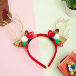 Load image into Gallery viewer, Christmas Red Reindeer Antler Hairband with Pom-Poms & Ornaments - Festive Accessory One Piece
