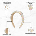 Load image into Gallery viewer, Radhu & Kabby Classic Beige Floral Embroidered Hairband for Women & Girls