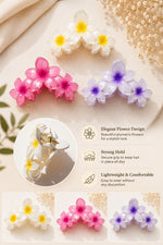 Load image into Gallery viewer, Radhu & Kabby Premium Floral Hair Clutchers for Women | Glossy Flower Design in Pink, Yellow & Purple | Lightweight Hair Accessories