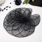 Load image into Gallery viewer, Radhu & Kabby Fascinator Hat for Girls/Women | Set of 1 Black Hat with Pearl Design | Includes Alligator Clip & Headband