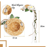 Load image into Gallery viewer, Decorative Floral Straw Hat Hair Clip with Pearl Strings & Leafy Twine Tails