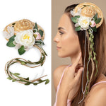 Load image into Gallery viewer, Decorative Floral Straw Hat Hair Clip with Pearl Strings & Leafy Twine Tails