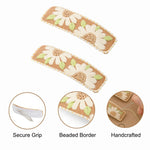 Load image into Gallery viewer, Radhu & Kabby Embroidered Daisy Hair Clips | Beige Base with White & Green Floral Thread Work