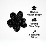 Load image into Gallery viewer, Radhu & Kabby Pack of 6 Glitter Mini Claw Clips | Black & White Flower Design Hair Accessories