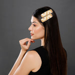 Load image into Gallery viewer, Radhu & Kabby Embroidered Daisy Hair Clips | Beige Base with White & Green Floral Thread Work